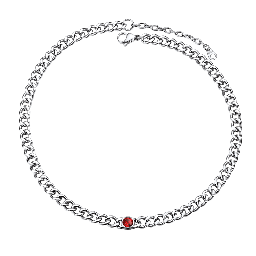 Birthstone Cuban Link Choker Chain Necklace for