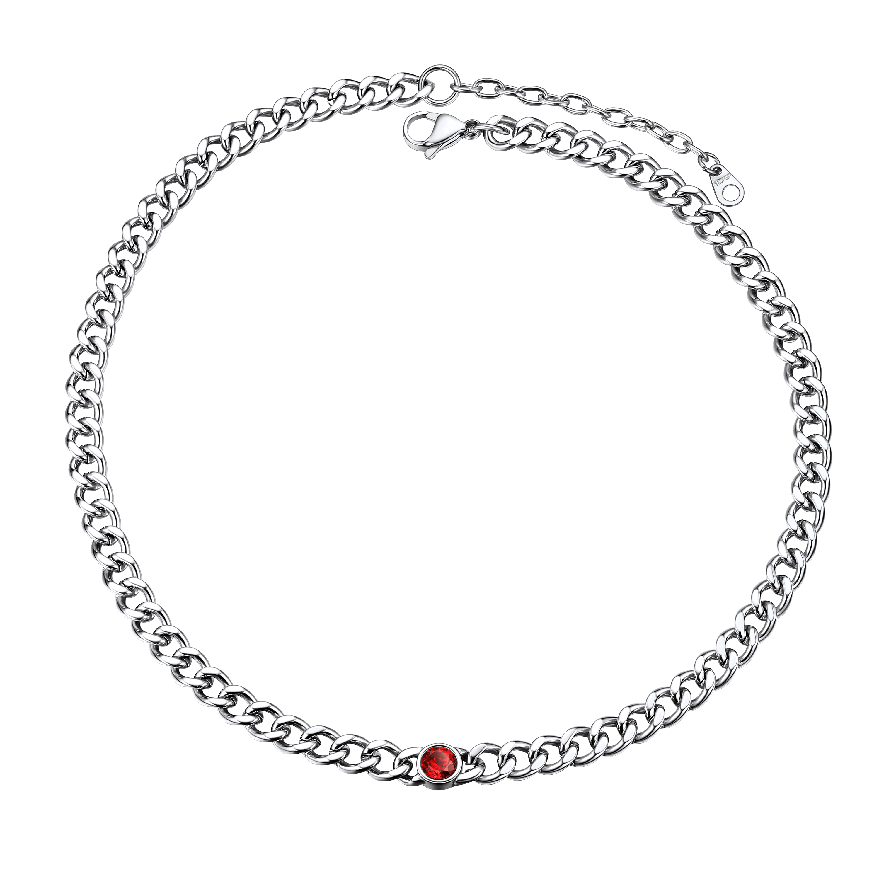Birthstone Cuban Link Choker Chain Necklace for