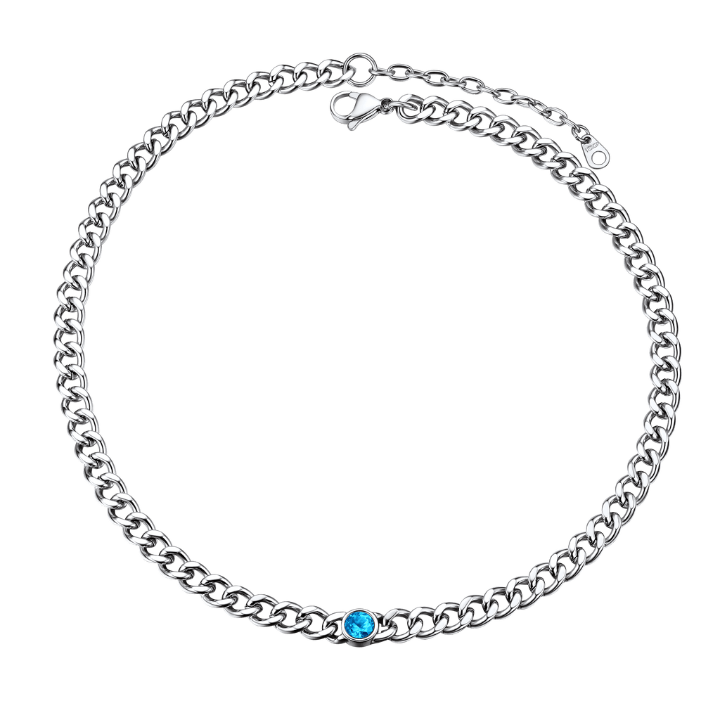 Birthstone Cuban Link Choker Chain Necklace for