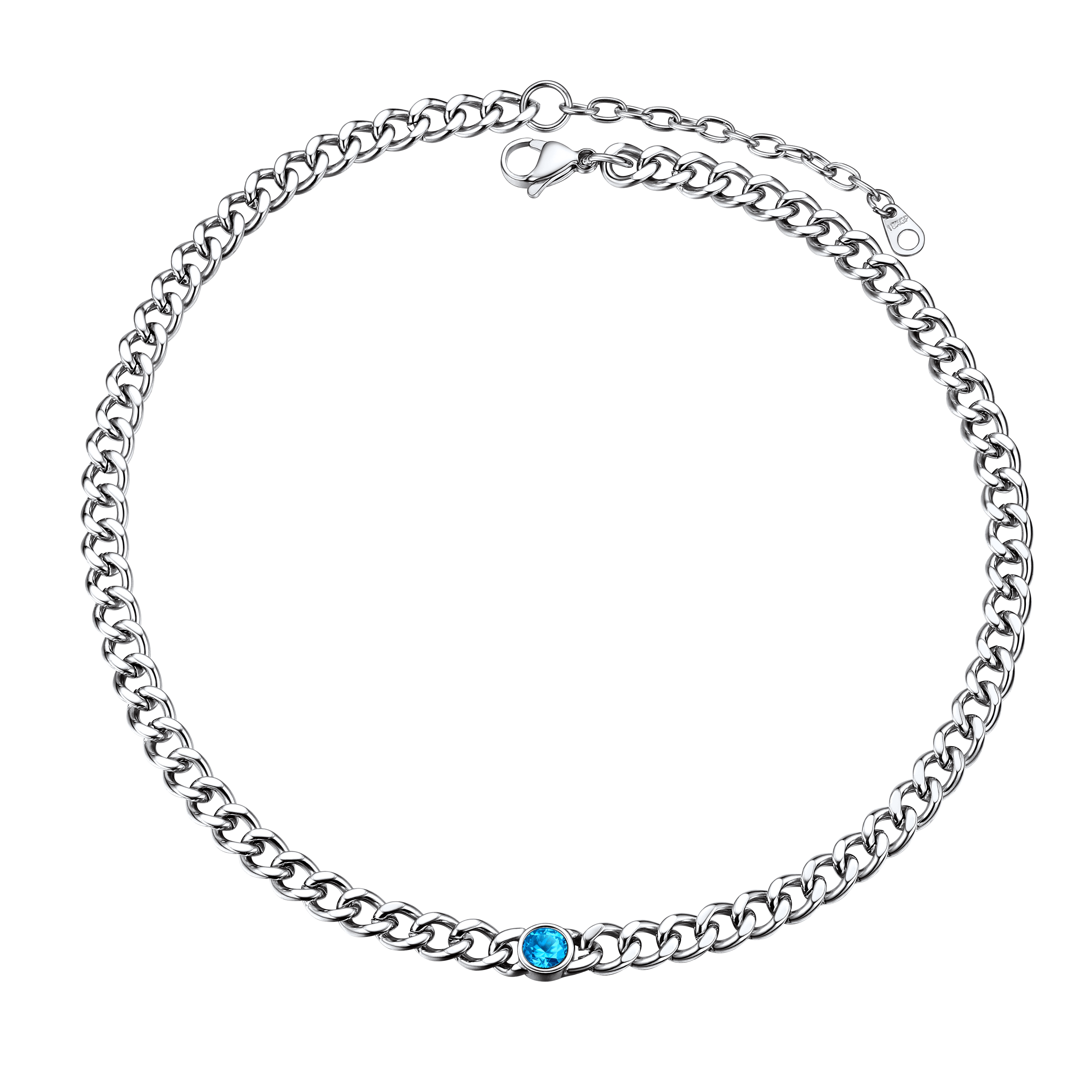 Birthstone Cuban Link Choker Chain Necklace for