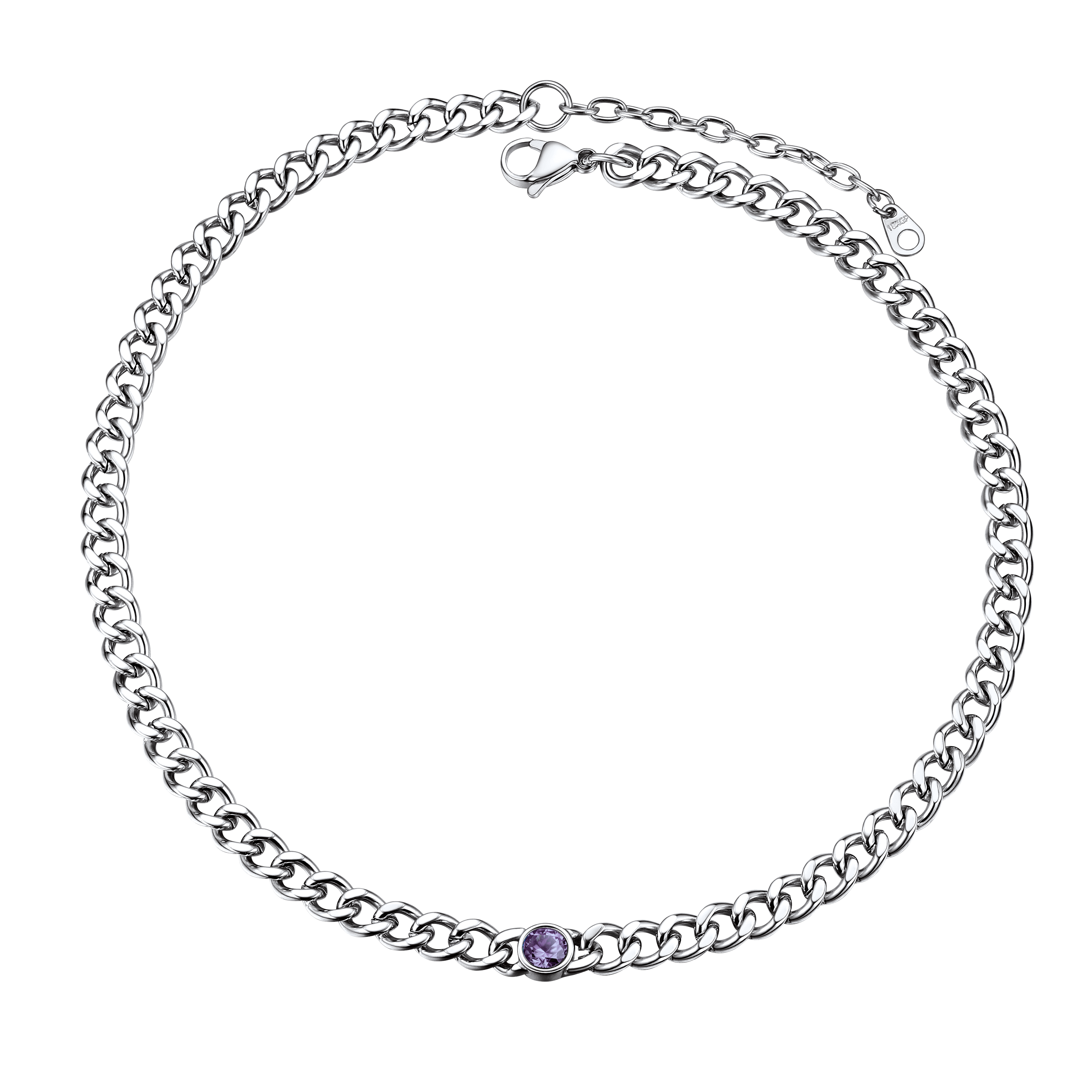 Birthstone Cuban Link Choker Chain Necklace for