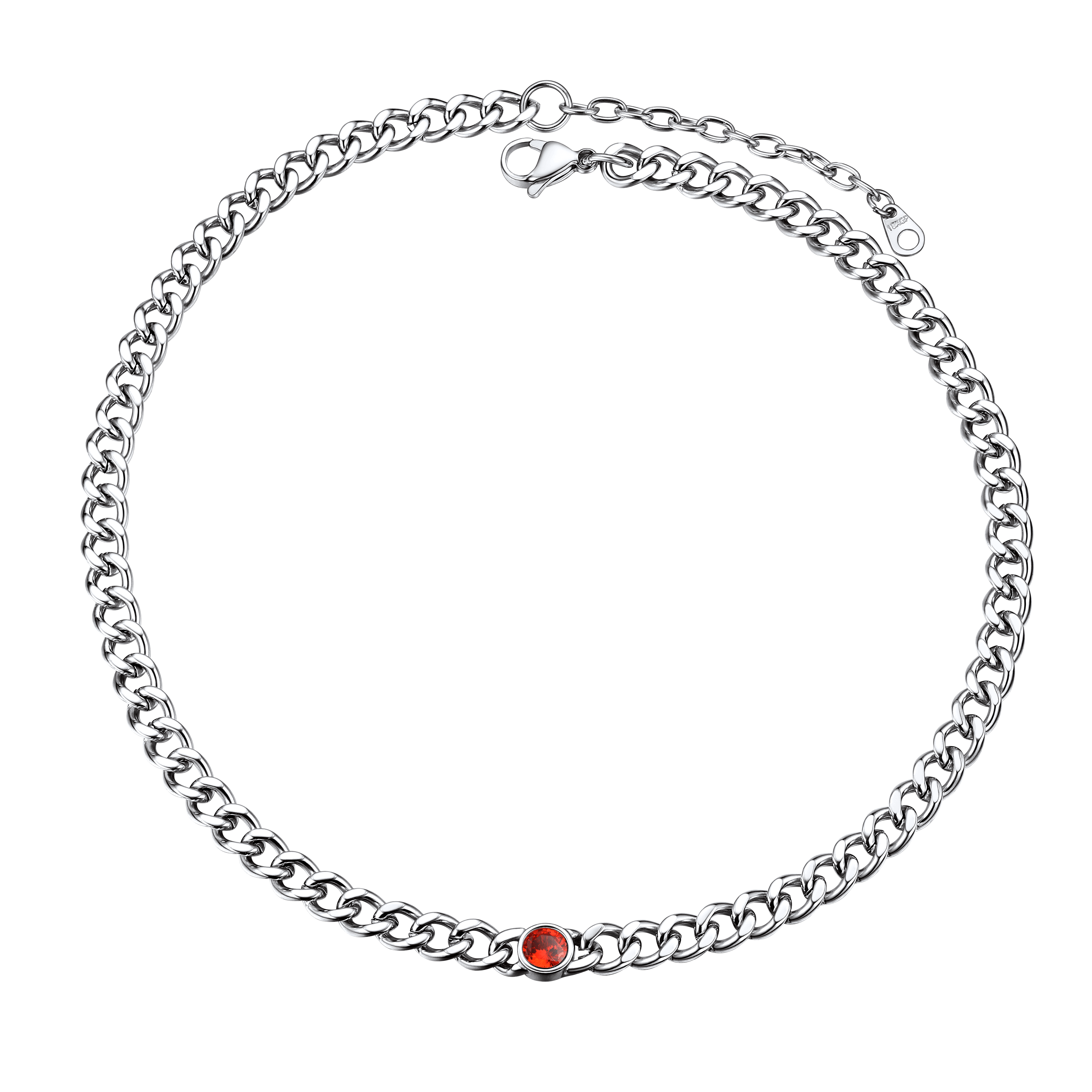 Birthstone Cuban Link Choker Chain Necklace for