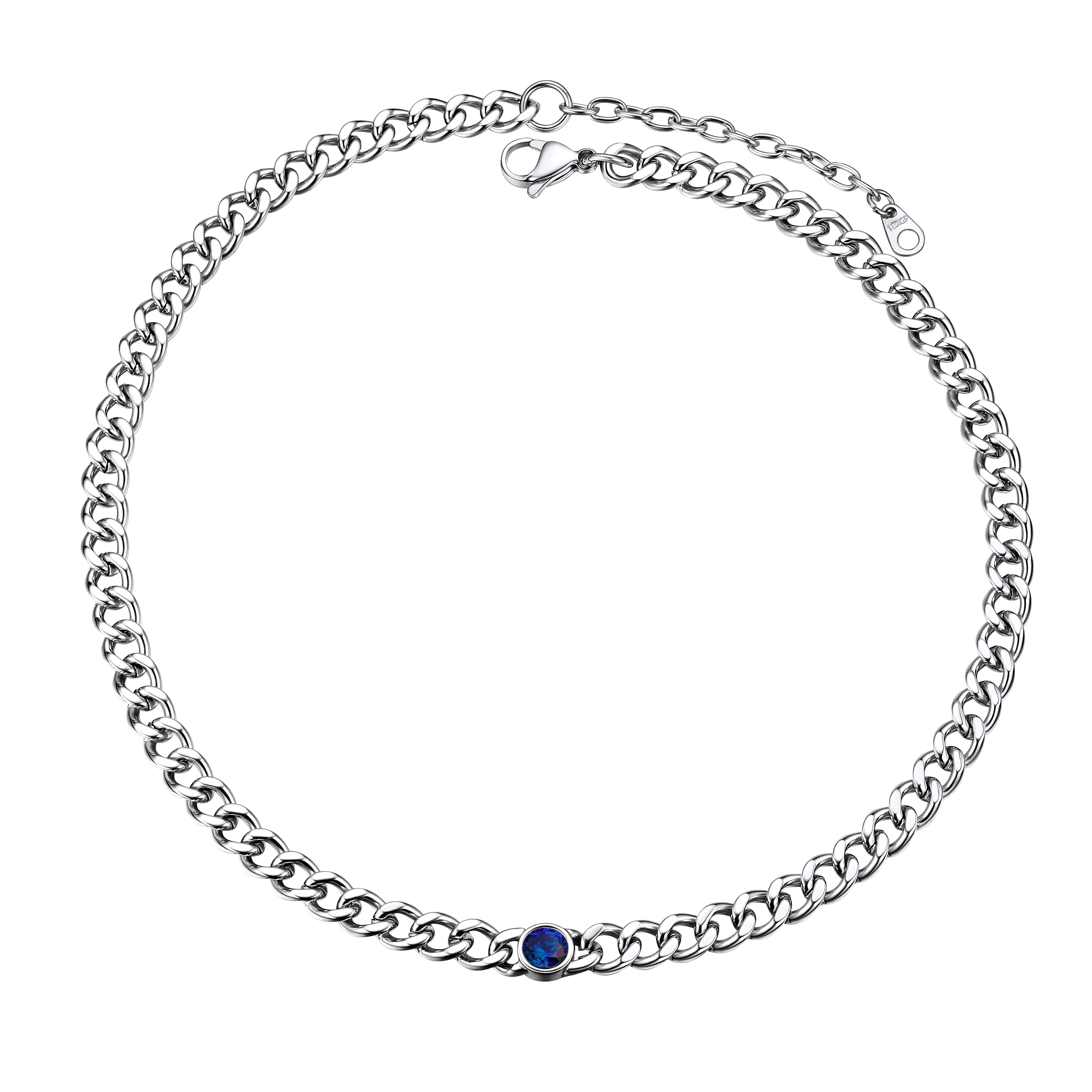 Birthstone Cuban Link Choker Chain Necklace for