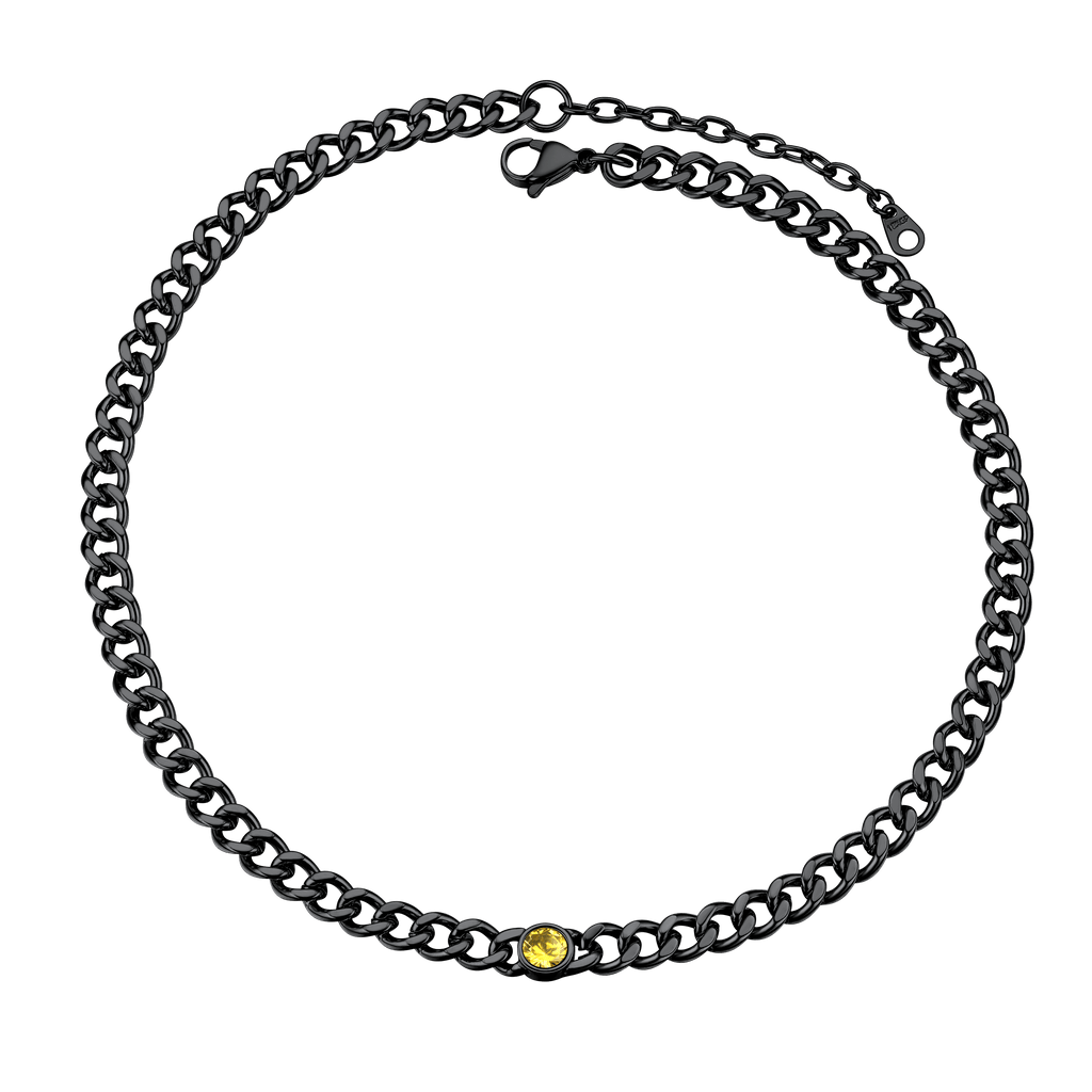 Birthstone Cuban Link Choker Chain Necklace for
