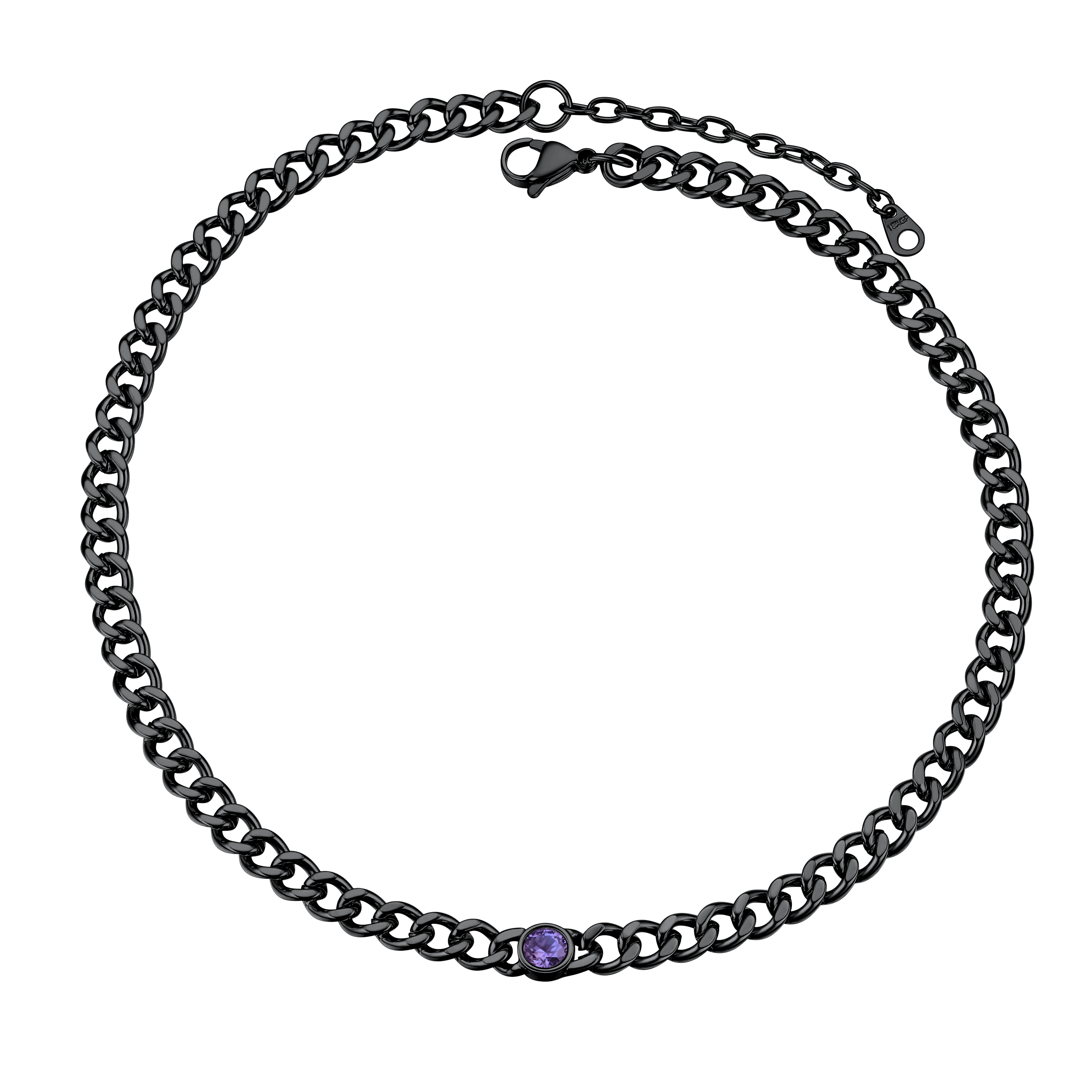 Birthstone Cuban Link Choker Chain Necklace for