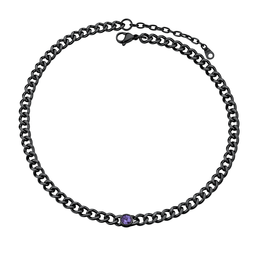 Birthstone Cuban Link Choker Chain Necklace for