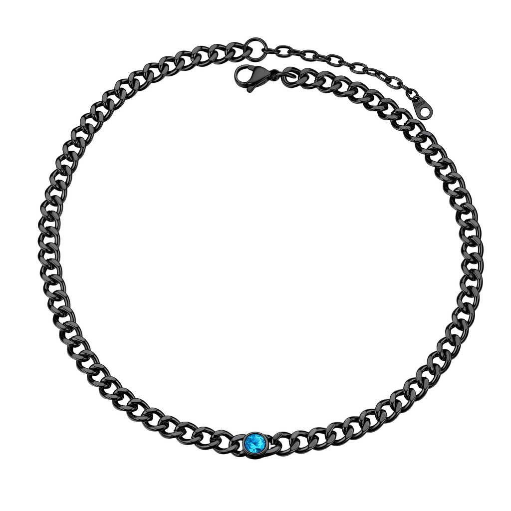 Birthstone Cuban Link Choker Chain Necklace for