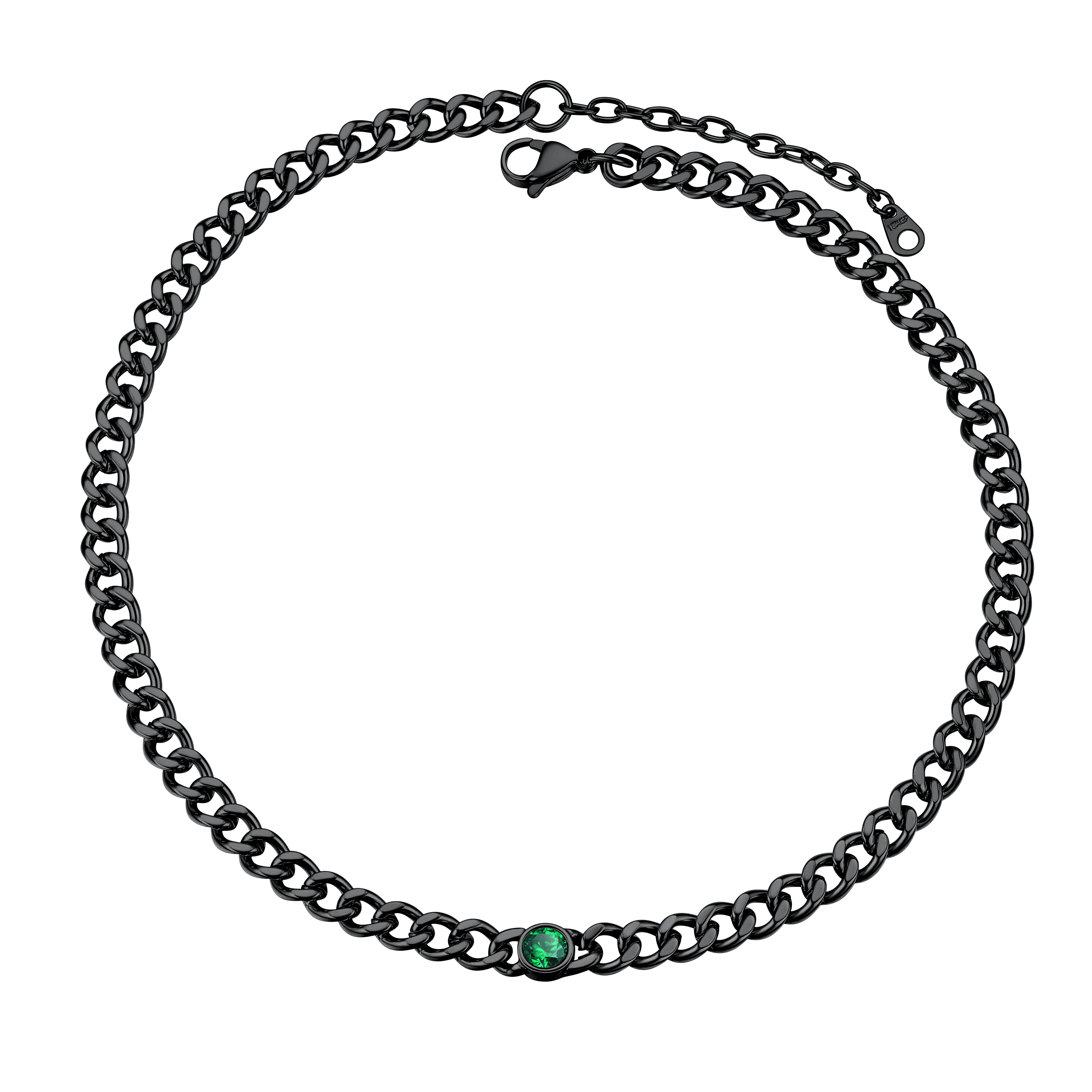 Birthstone Cuban Link Choker Chain Necklace for