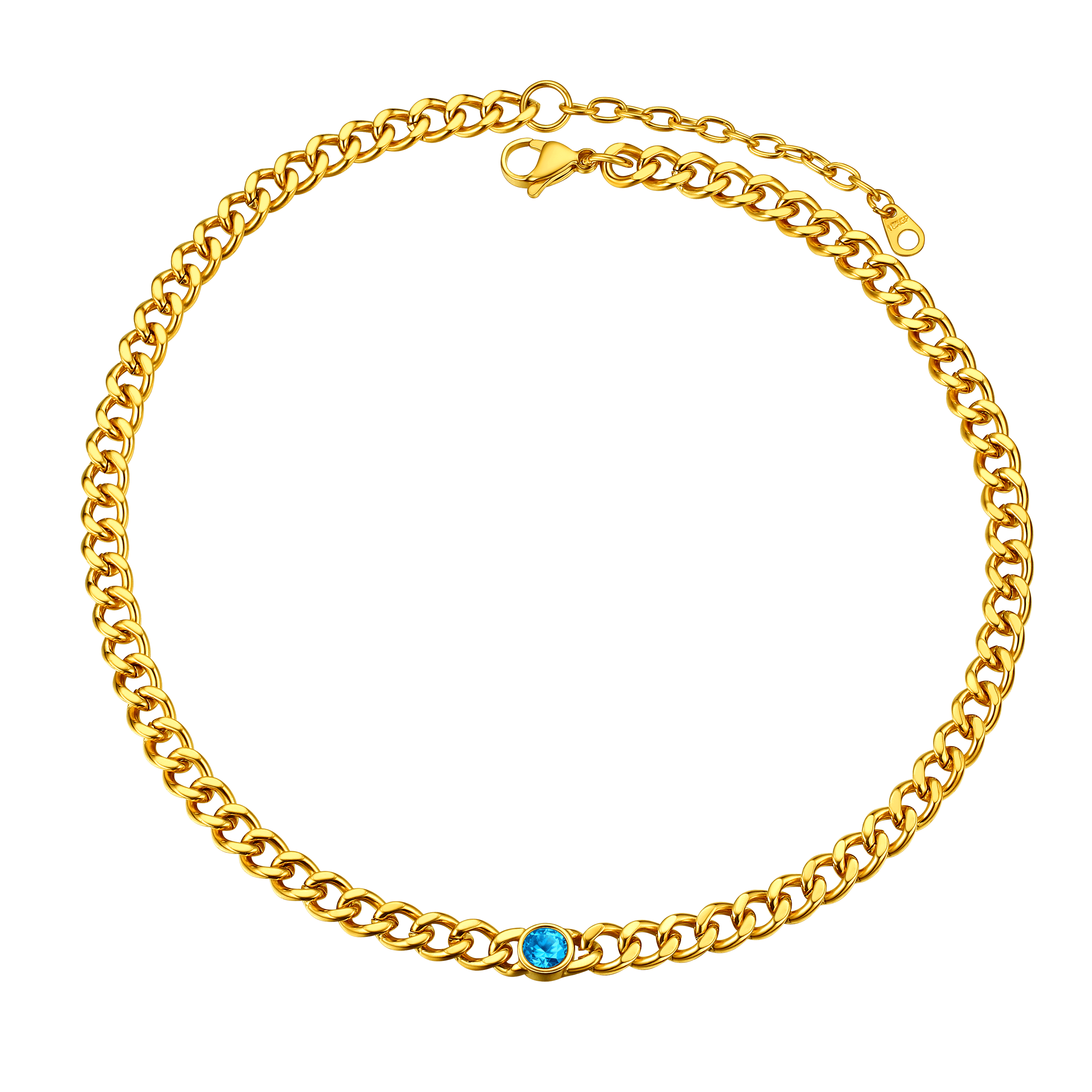 Birthstone Cuban Link Choker Chain Necklace for