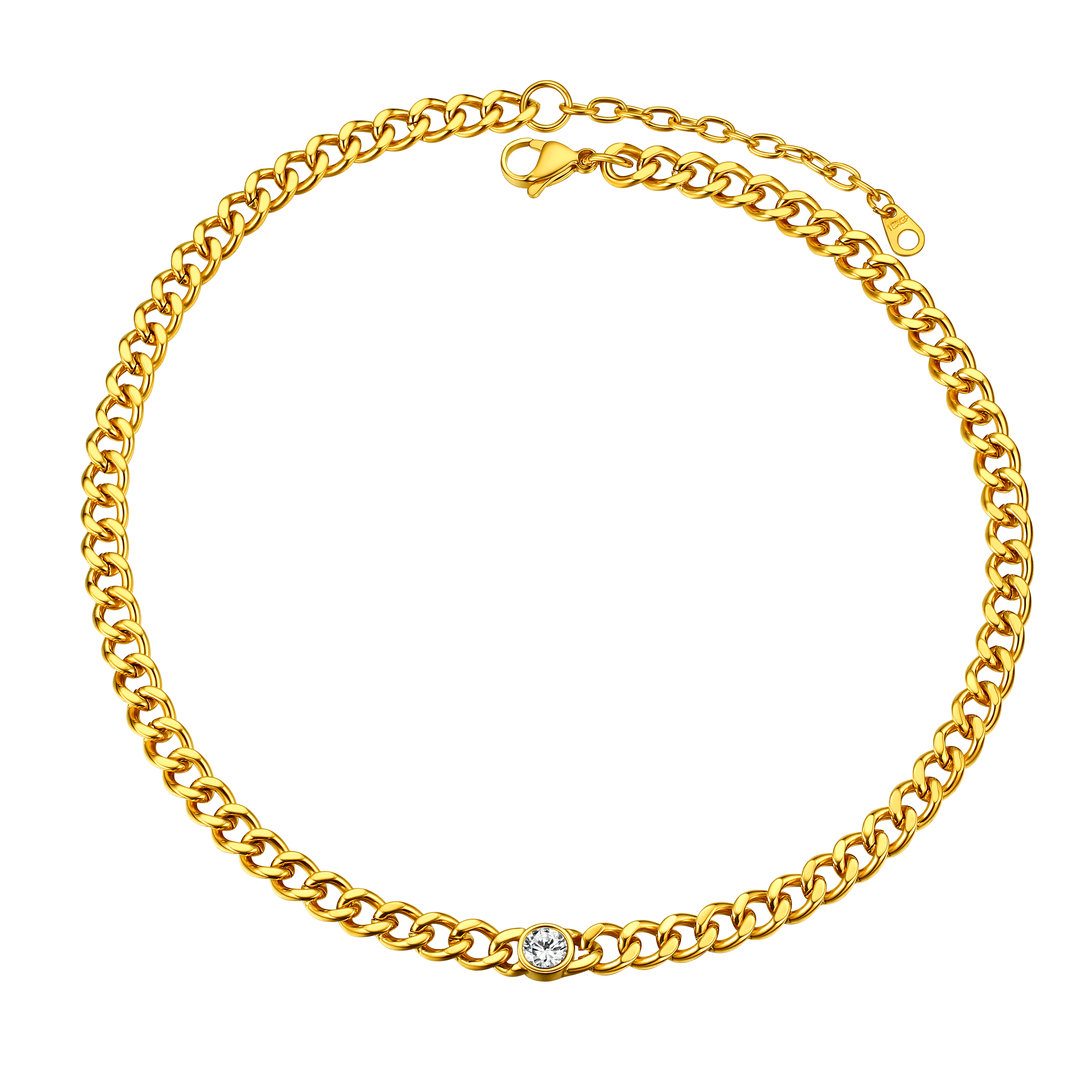 Birthstone Cuban Link Choker Chain Necklace for