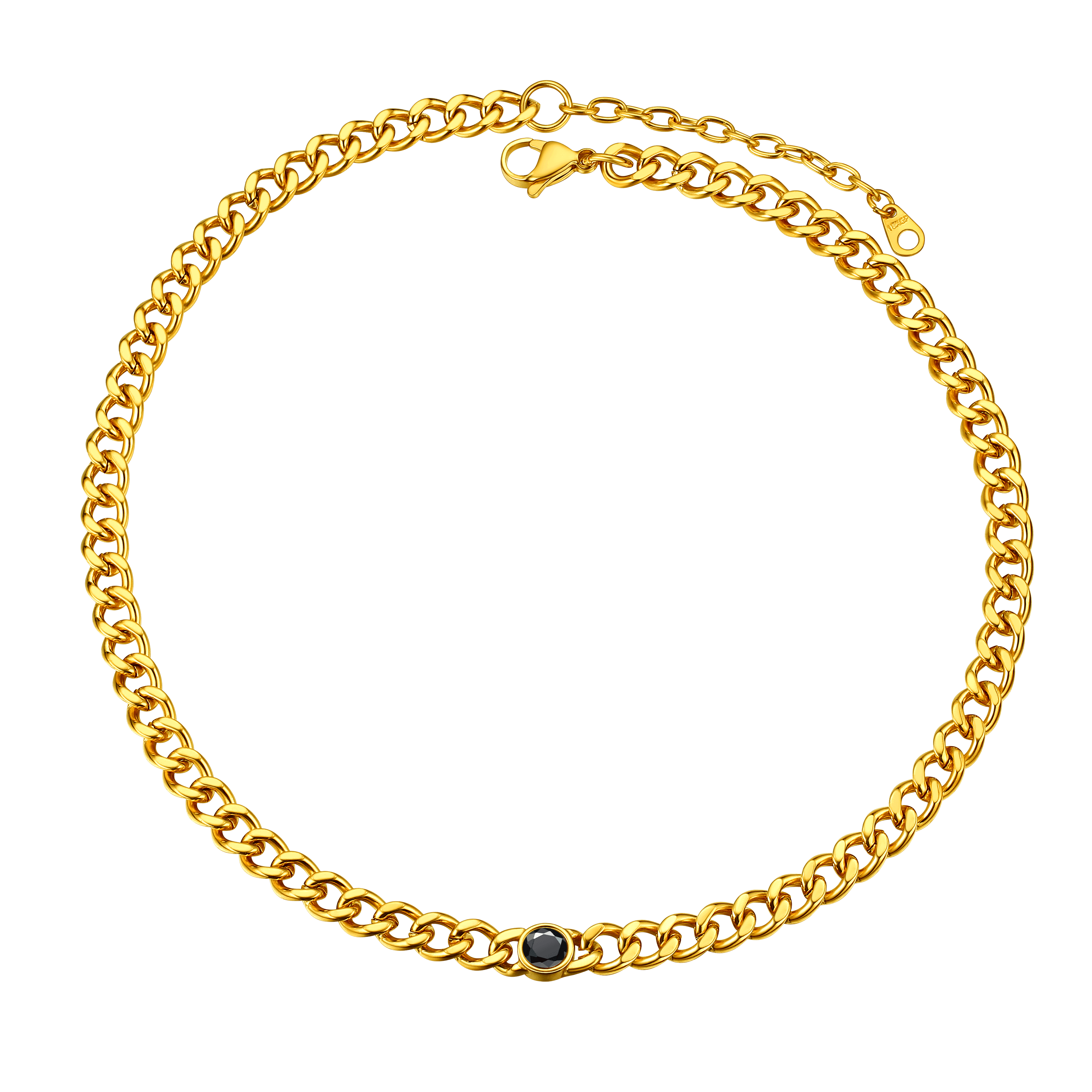 Birthstone Cuban Link Choker Chain Necklace for