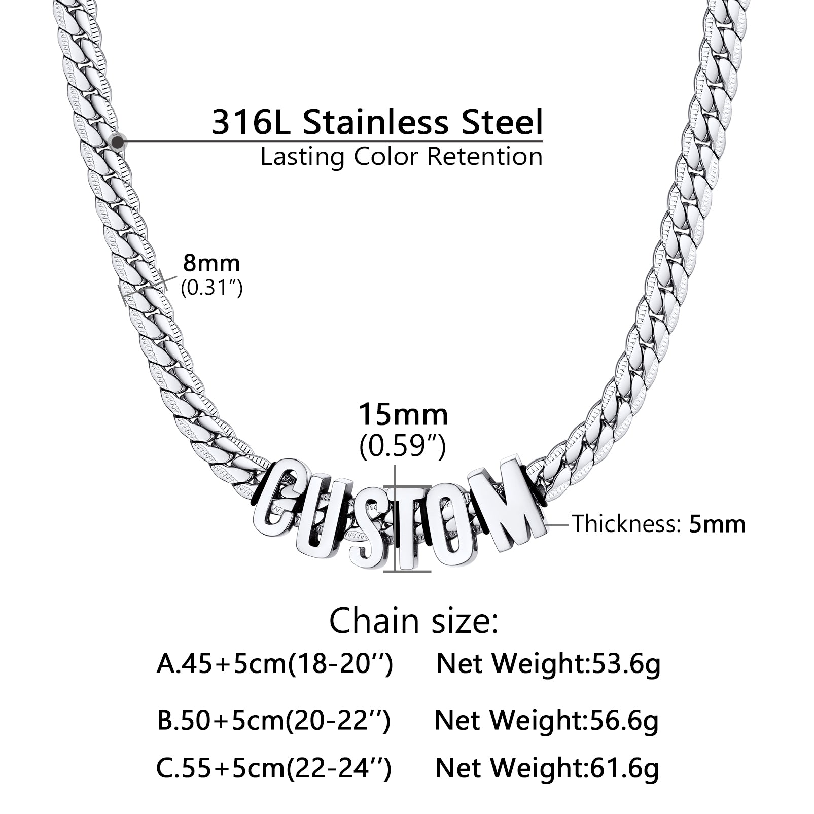 8mm Custom Name Cuban Chain Necklace for