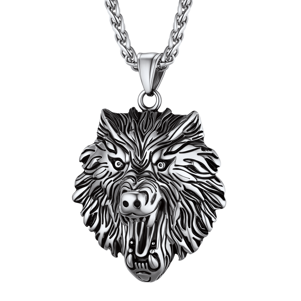 Flash Stainless Steel Fierce Wolf Head Necklace for Man