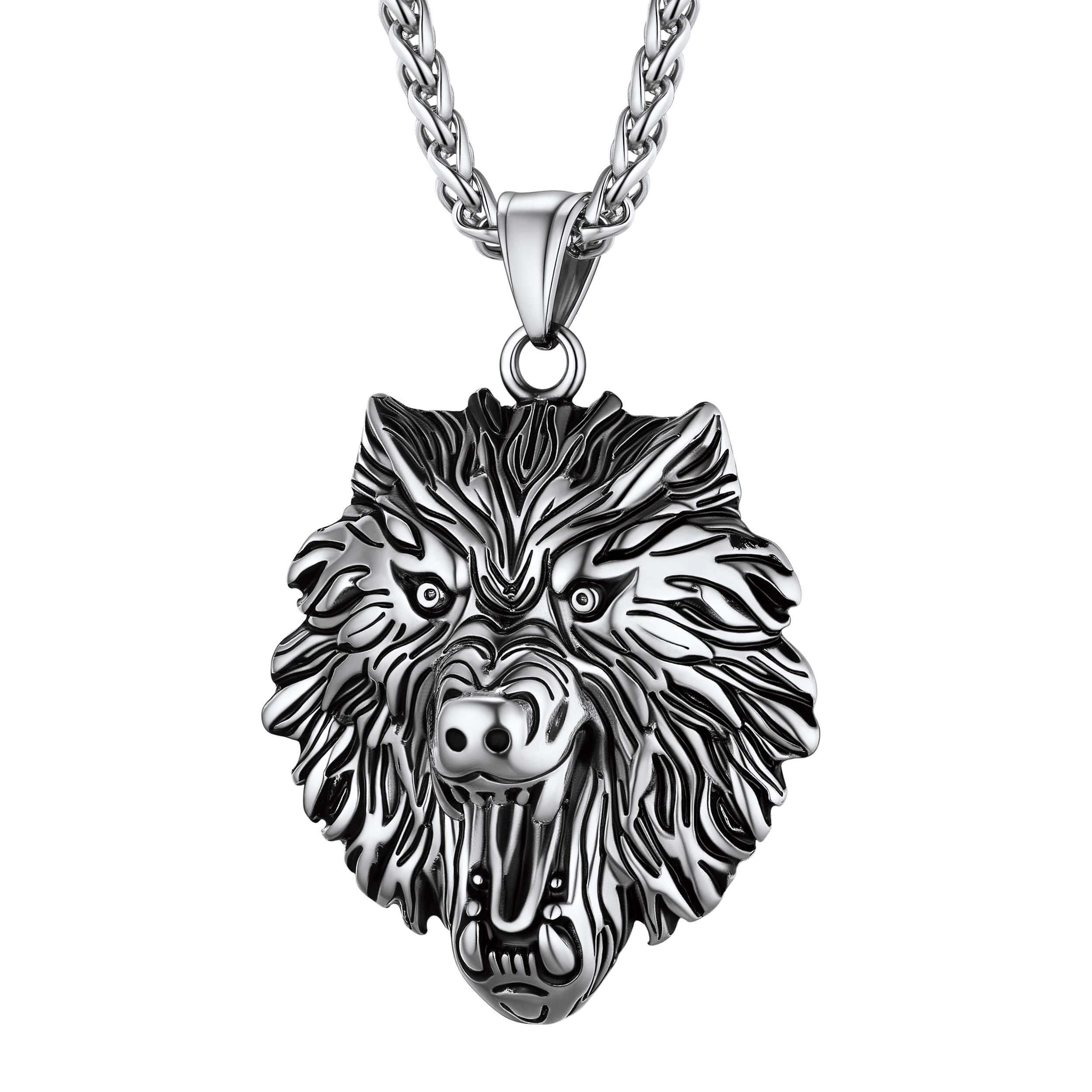 Flash Stainless Steel Fierce Wolf Head Necklace for Man