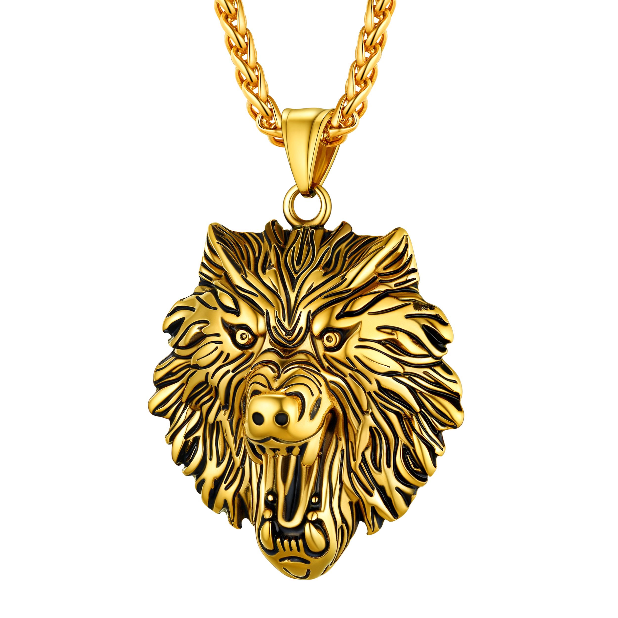 Flash Stainless Steel Fierce Wolf Head Necklace for Man