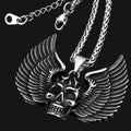 Gothic Flame Winged Skull Pendant Necklace for