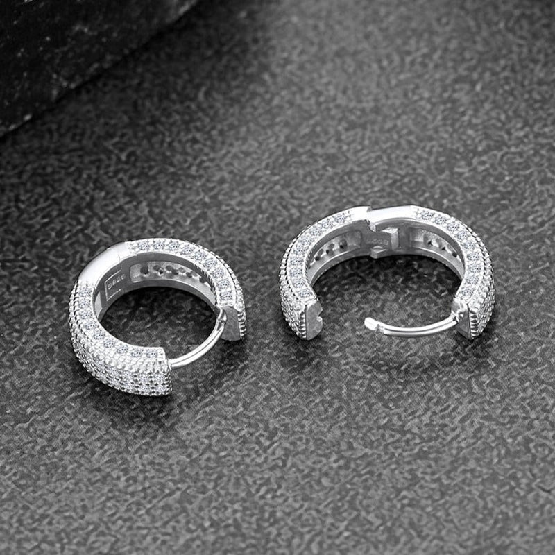 Chunky Diamond Hoop Huggie Earrings for in Sterling Silver
