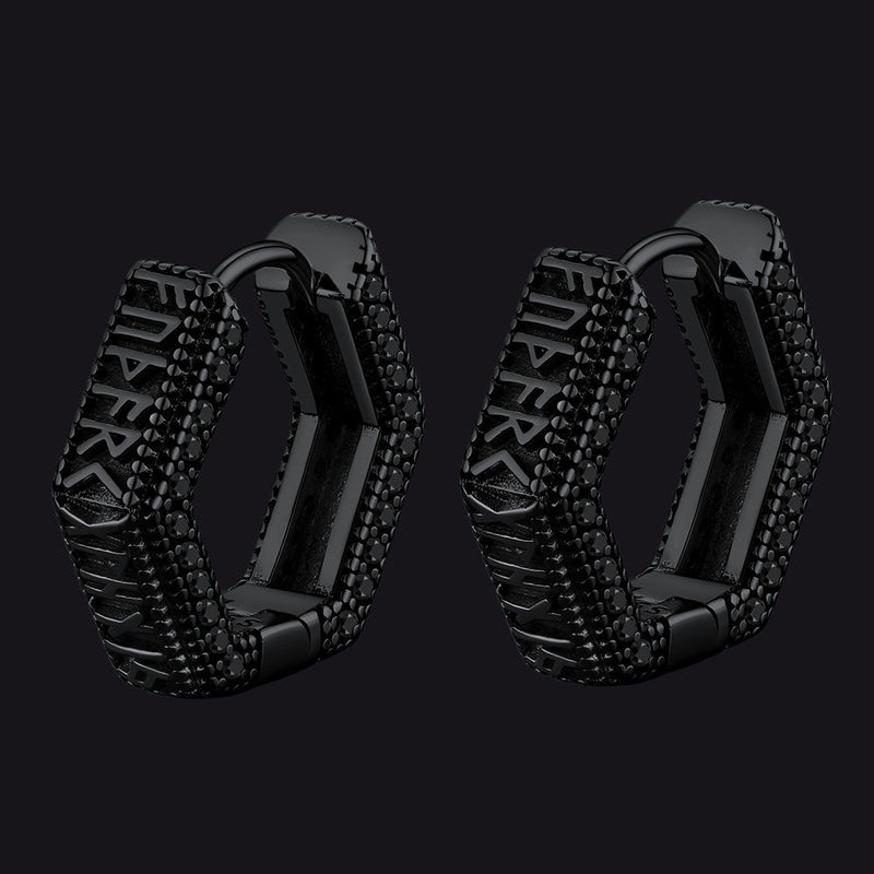Viking Runes Hexagon Huggie Hoop Earrings for