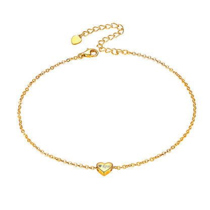 Customized Heart Anklet for in Sterling Silver