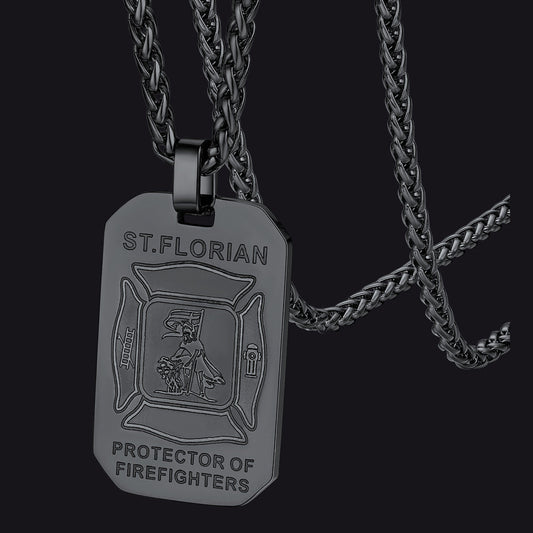 Engraved Saint Florian Firefighter Dog Tag Necklace for Firemen