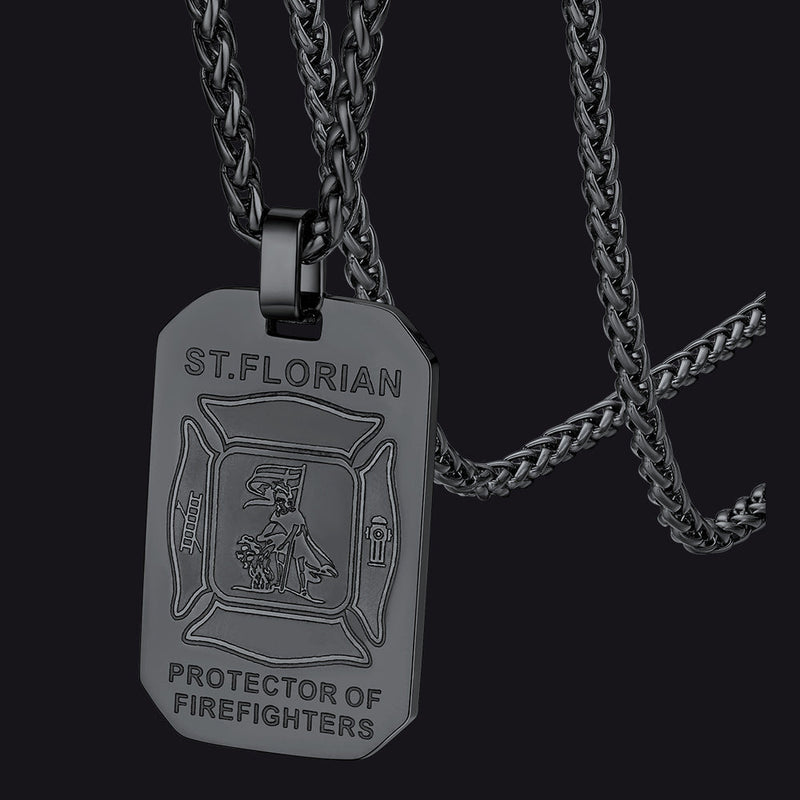 Engraved Saint Florian Firefighter Dog Tag Necklace for Firemen