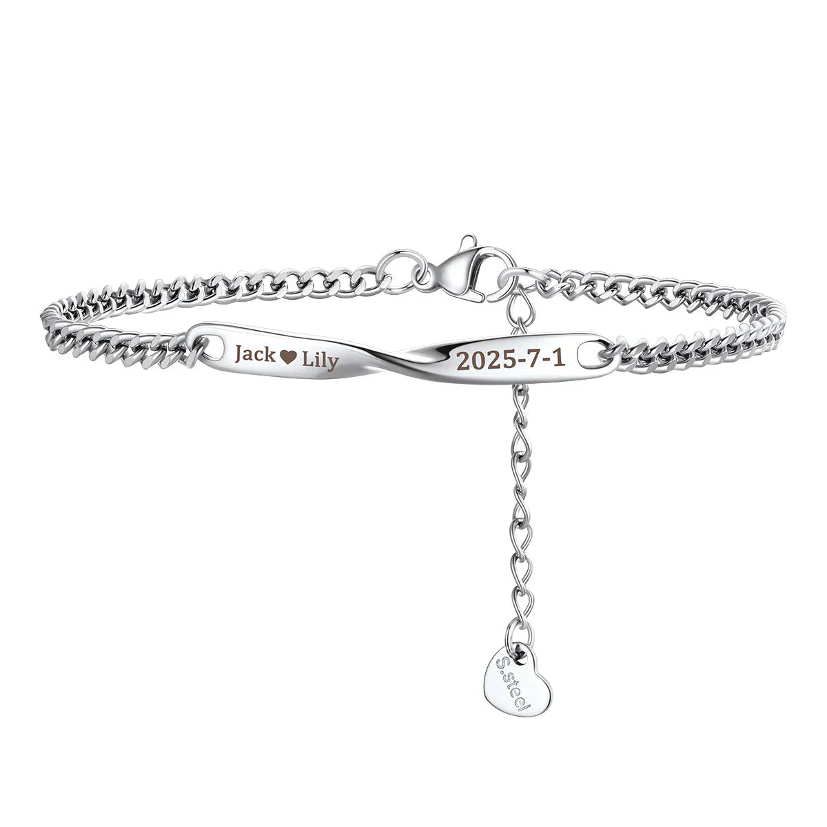 Custom Engraving Mobius Matching Link Bracelets for Couple