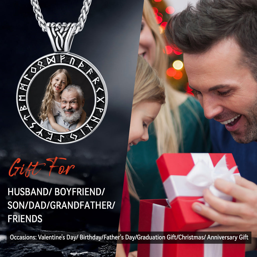 Customized Picture Necklace With Viking Rune for