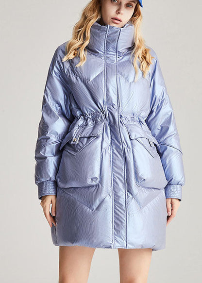 Blue Stand Collar Drawstring Warm Winter Duck Down Winter Coats