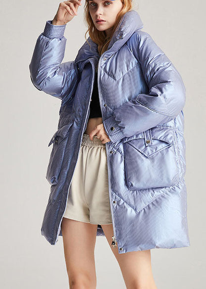 Blue Stand Collar Drawstring Warm Winter Duck Down Winter Coats