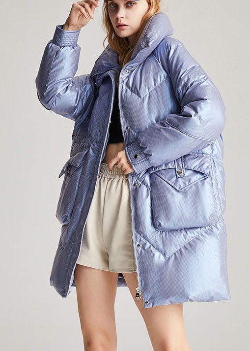 Blue Stand Collar Drawstring Warm Winter Duck Down Winter Coats