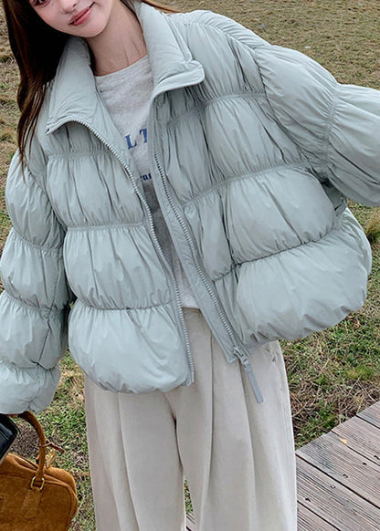 Blue Wrinkled Drawstring Duck Down Puffer Coat Winter