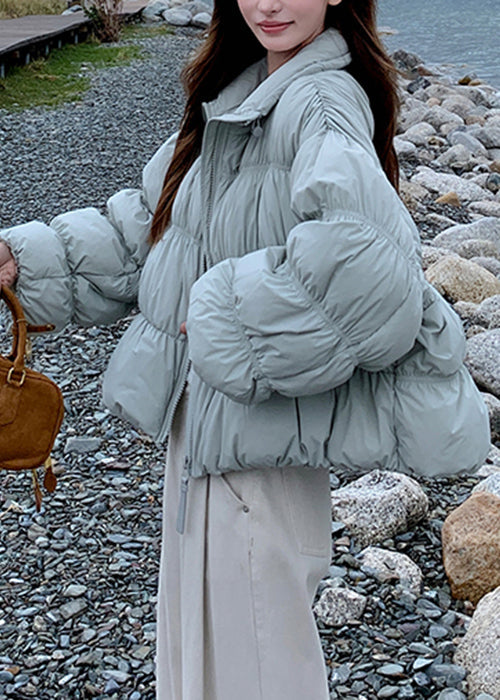 Blue Wrinkled Drawstring Duck Down Puffer Coat Winter