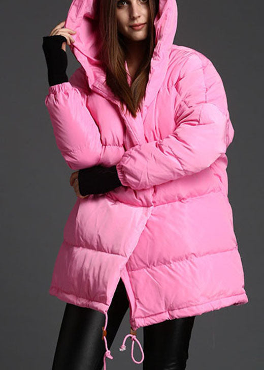 Pink Hooded Drawstring Winter Duck Down Coat