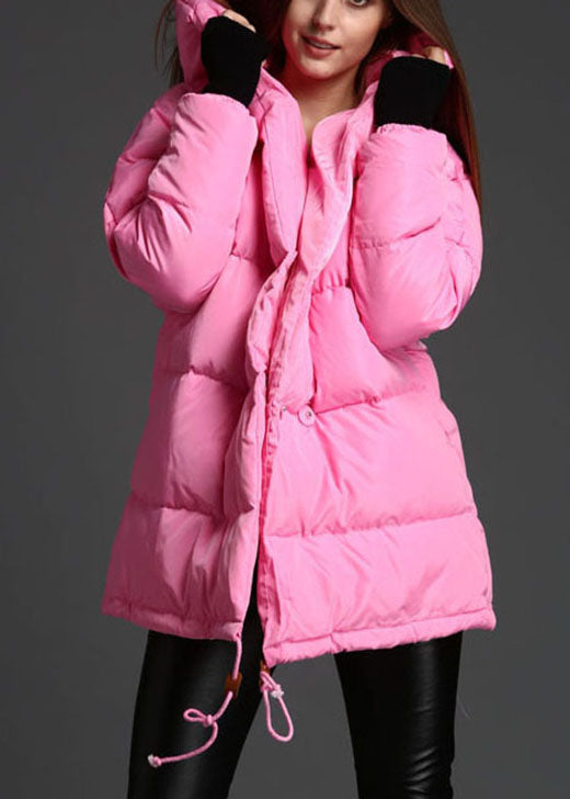 Pink Hooded Drawstring Winter Duck Down Coat
