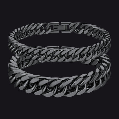 Cuban Link Chain Bracelets Set for Couple, 8/12mm Width