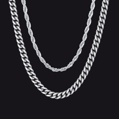 3mm Twisted Rope Chain & 6mm Miami Cuban Chain Set for