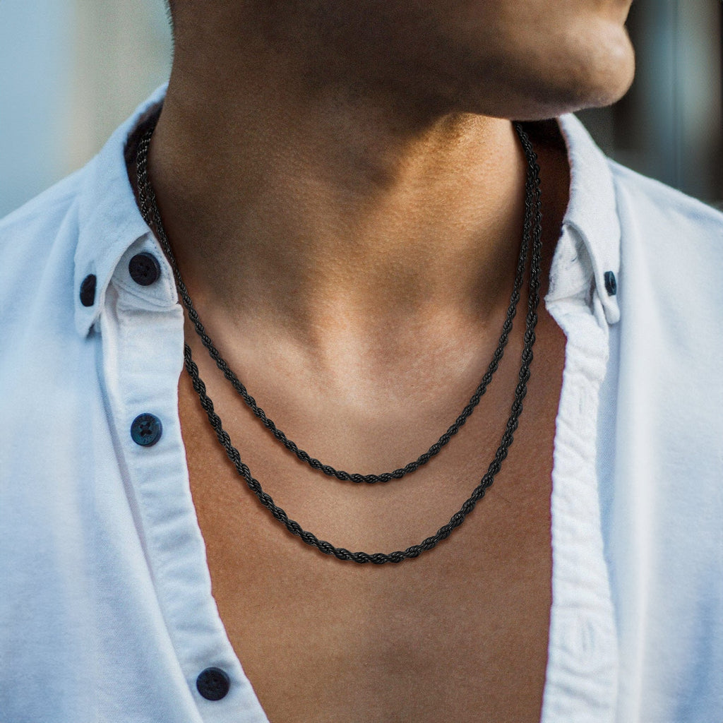 3mm & 6mm Twisted Rope Link Chain Layered Necklaces Set for