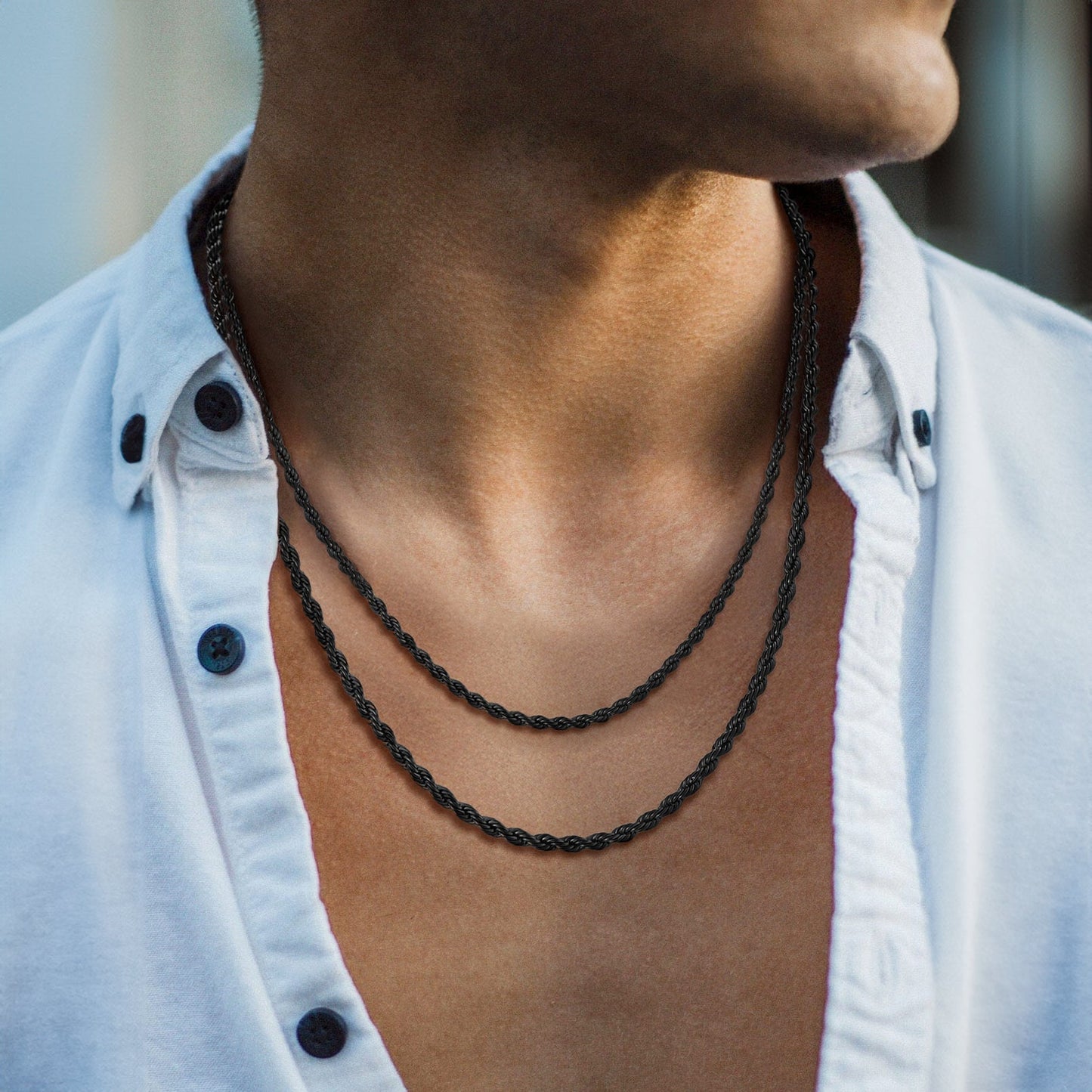 3mm & 6mm Twisted Rope Link Chain Layered Necklaces Set for
