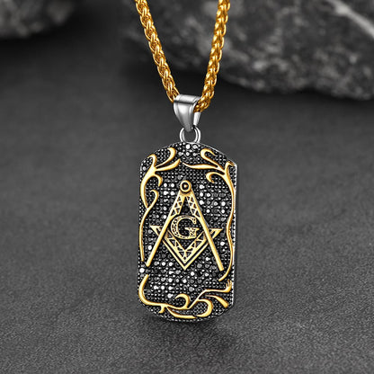 Engraved Freemason Masonic Dog Tag Necklace for