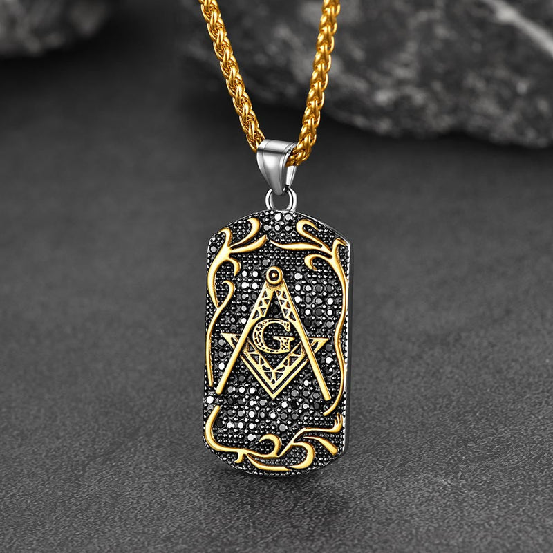 Engraved Freemason Masonic Dog Tag Necklace for