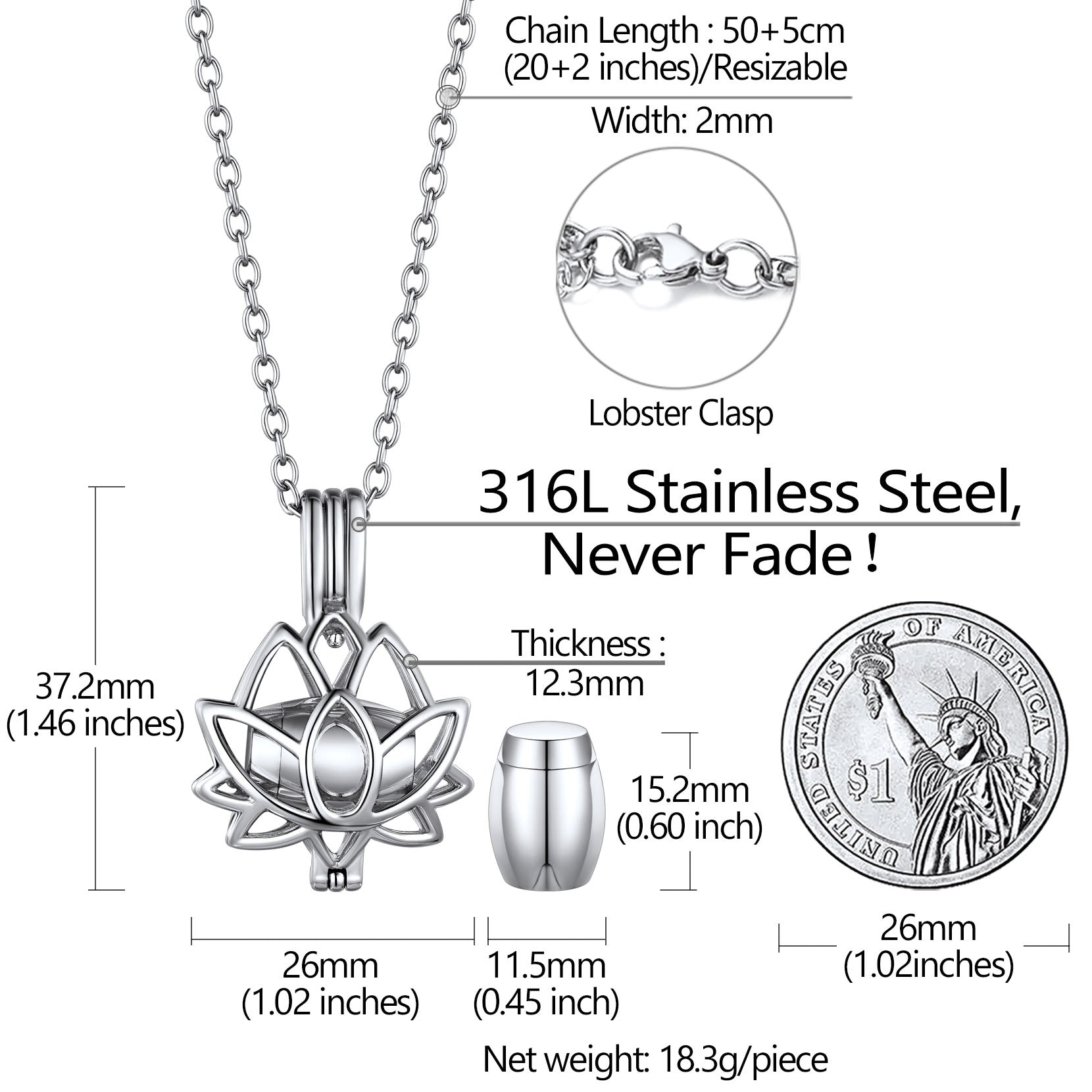 Customized Flower Urn Necklace Cremation Jewelry for Ashes