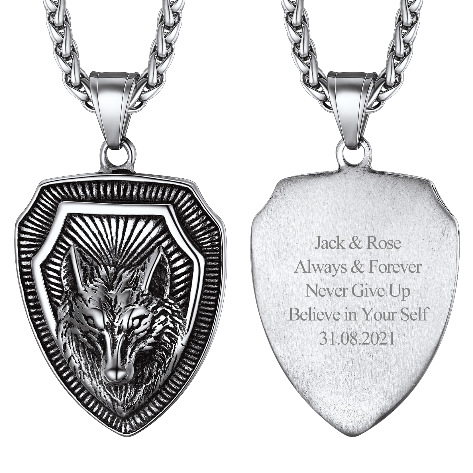Engraved Viking Nordic Wolf Necklace Amulet Pendant for