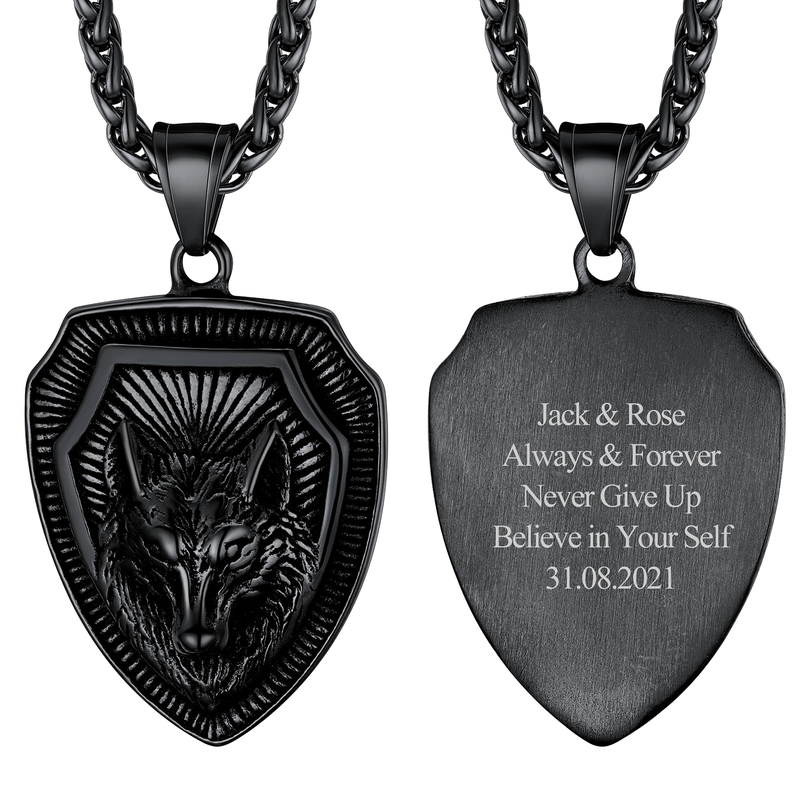 Engraved Viking Nordic Wolf Necklace Amulet Pendant for