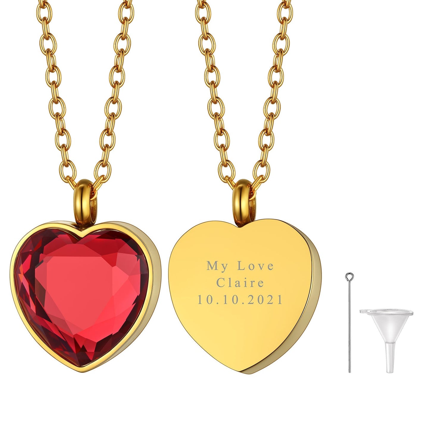 Personalized Cremation Heart Birthstone Urn Ashes Necklace for