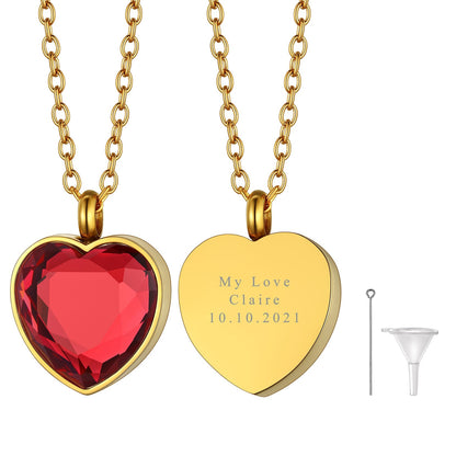 Personalized Cremation Heart Birthstone Urn Ashes Necklace for