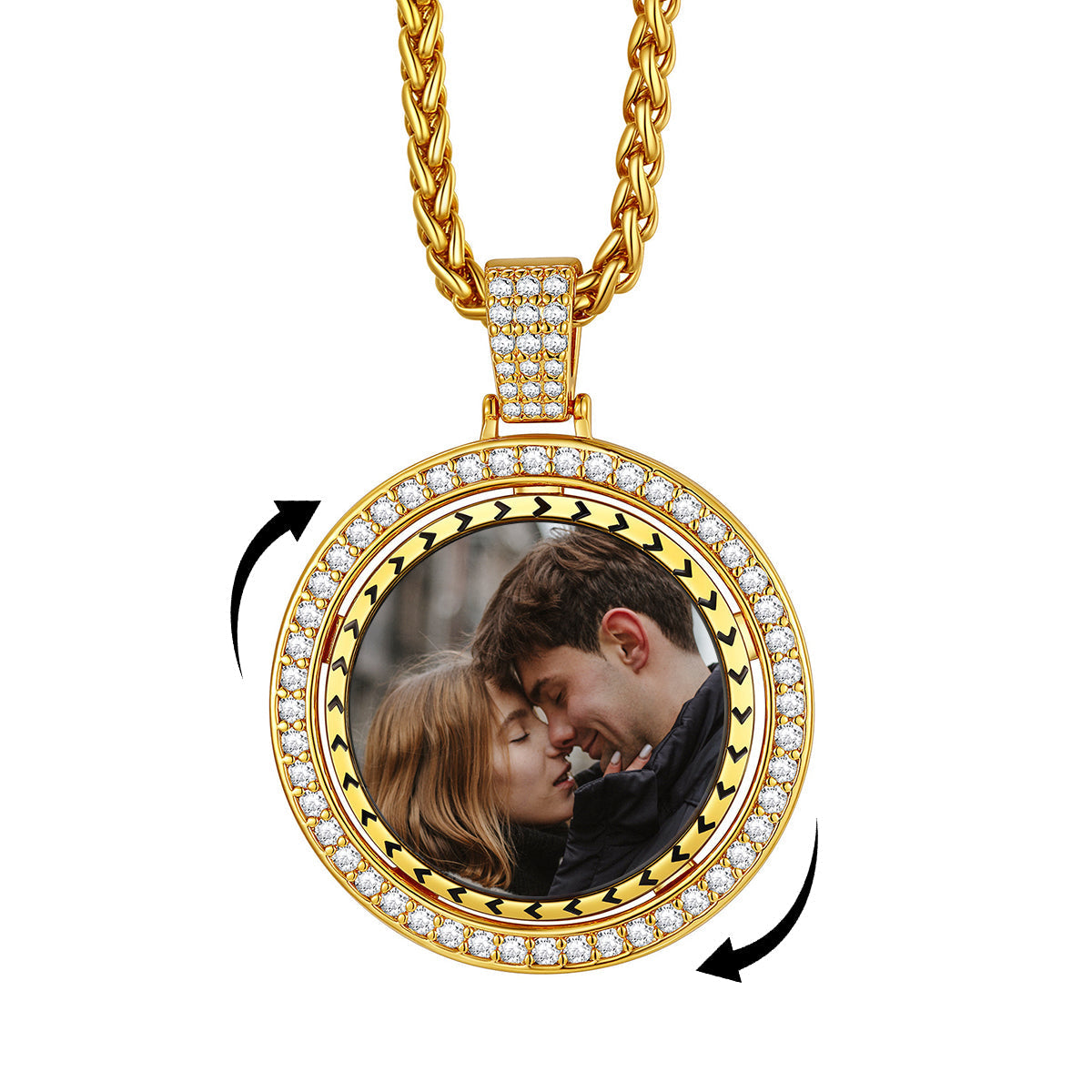 Custom Gold Zirconia Spinner Picture Necklace Pendant for