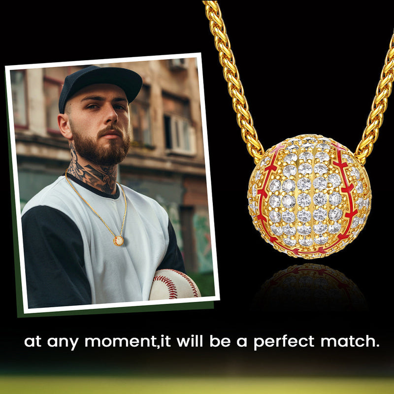 3d Zircon Baseball Necklace Sports Pendant for Fan