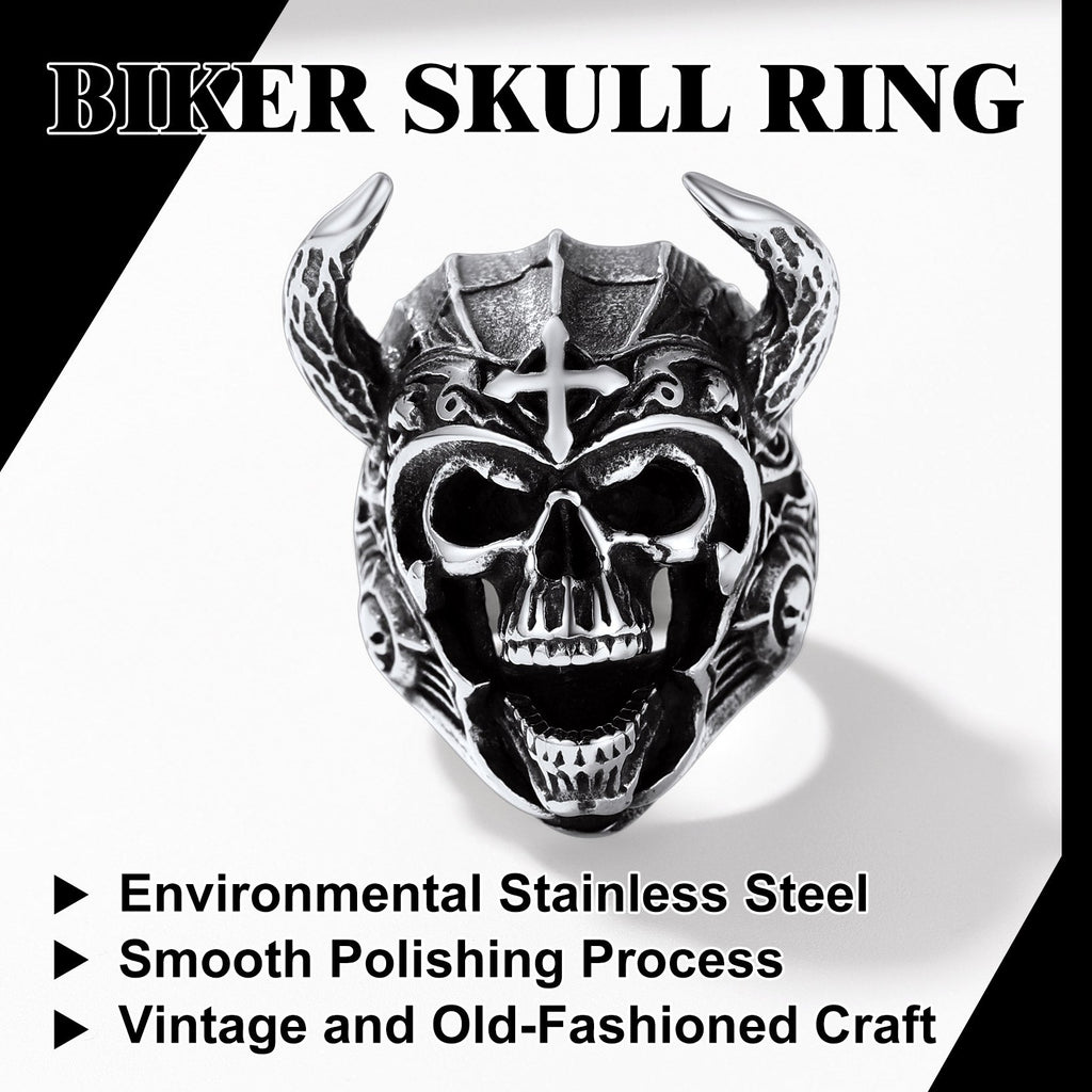 Heavy Metal Demon Skull Ring With Horns for