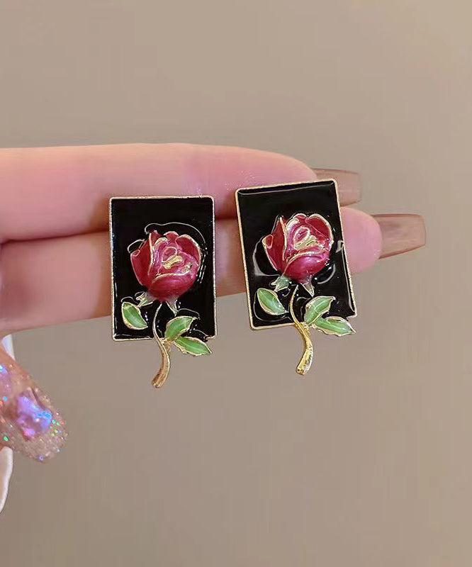 Regular Gold Sterling Silver Overgild Rose Drip Glaze Stud Earring Kx1049