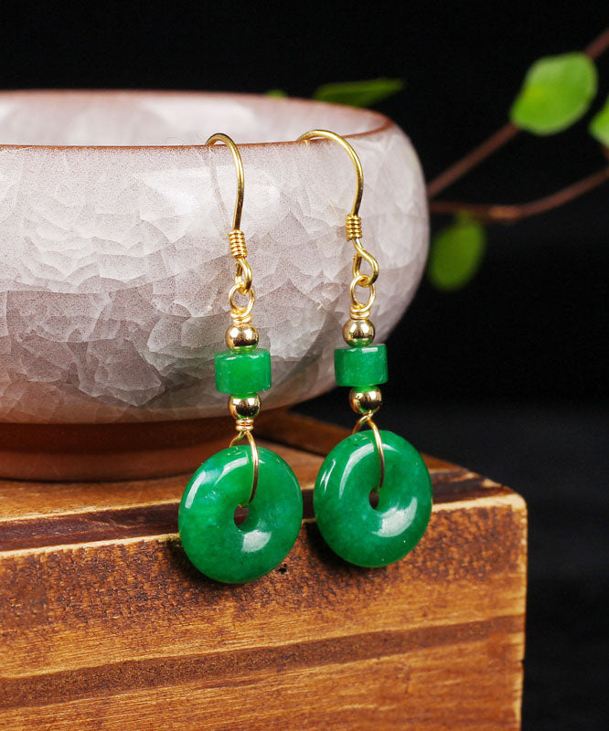 Regular Green Silver Overgild Jade Safety Buckle Drop Earrings Tw1009